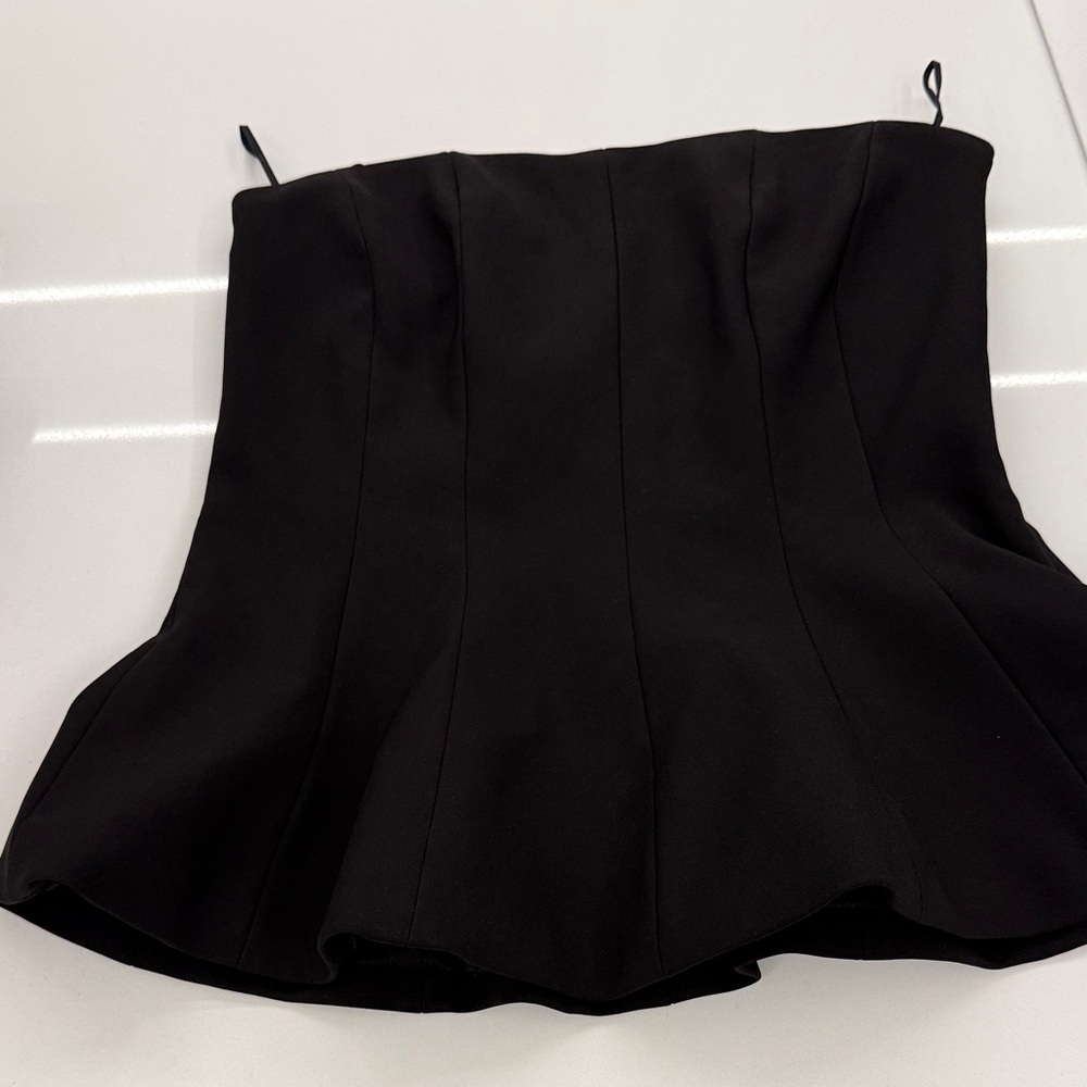 Zara Black Strapless Peplum Top with Structured Seams